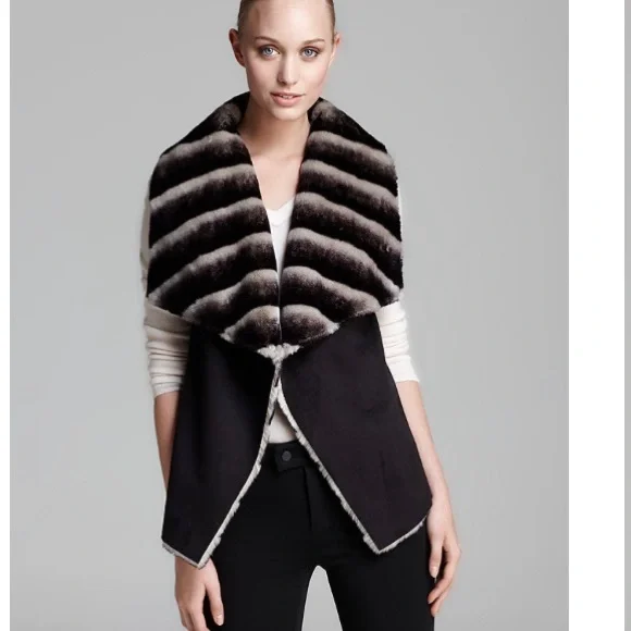 Sam Edelman Clara Faux Chinchilla Fur and Suede Vest - Picture 2 of 12